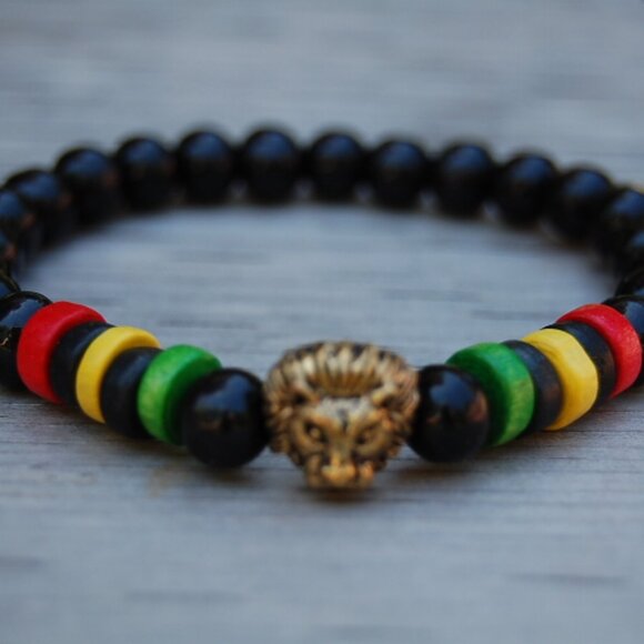 Lion Bracelet,Wood Bracelet,Rasta Bracelet,Lion Rasta Bracelet - Picture 2 of 2